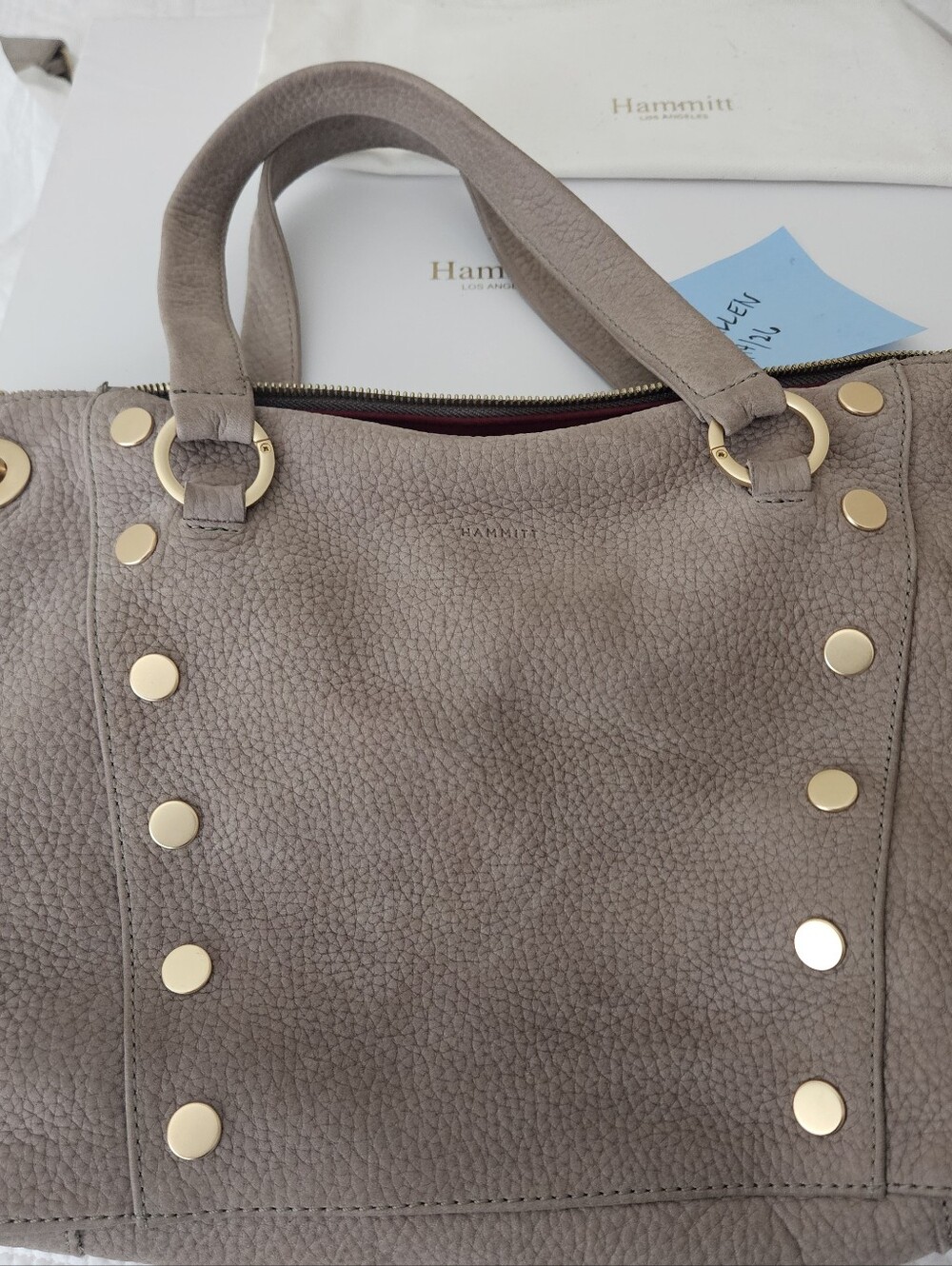 Hammitt Pebbled Leather Shoulder Tote in Taupe with Gold Hardware.Size Medium.